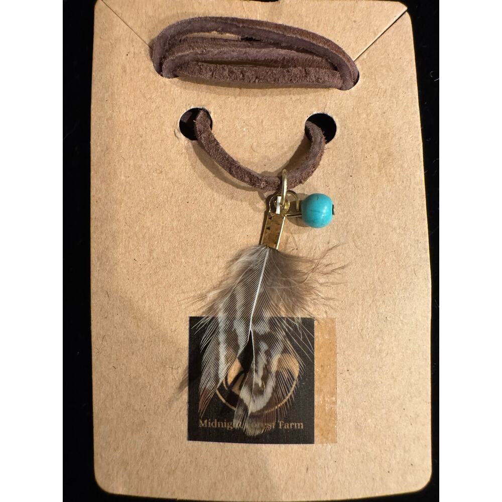 Necklace Leather Cord with Feather and Turquoise Stone